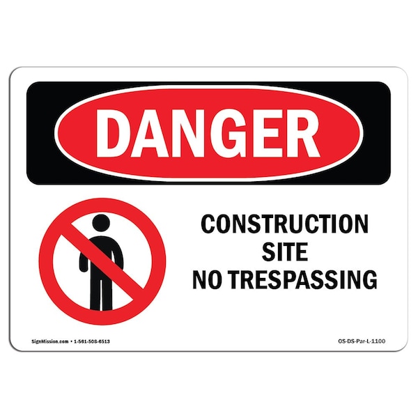 Sign, 3.5" H, 5" W, Construction Site No Trespassing, Landscape, DS-D-35-L-1100-10PK
